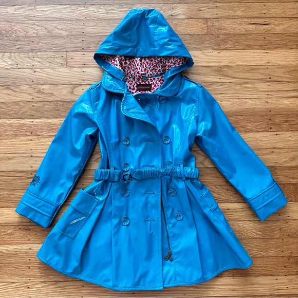 Catimini Girl's Belted Trenchcoat-Style Raincoat in Turquoise Size 6 - Picture 2 of 13